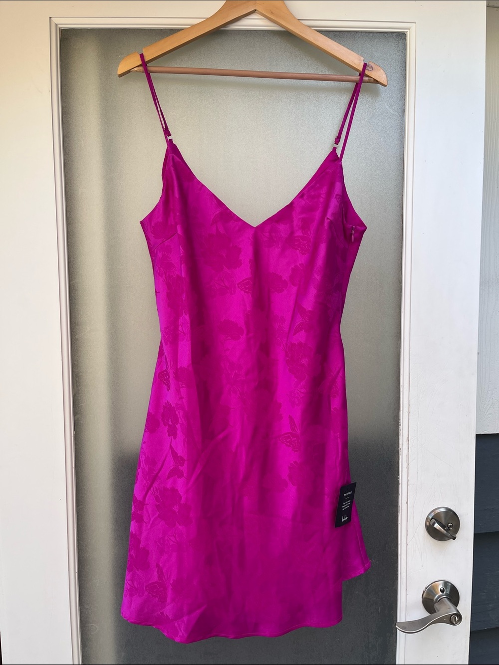Lulu's Vibrant Fuchsia Jacquard Slip Dress